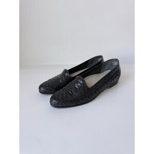 Trotters Women's Liz Black Woven Leather Slip-On Comfort Loafers Shoes 8 1/2 N